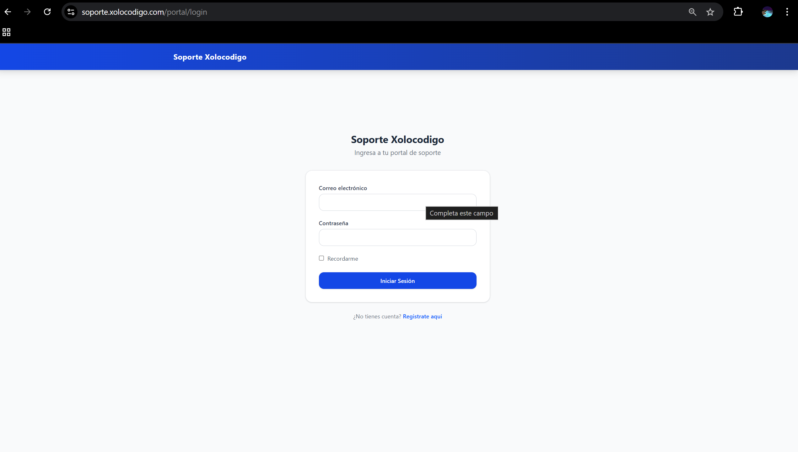 Paso 1: Entra al portal y haz clic en "Regístrate aquí"