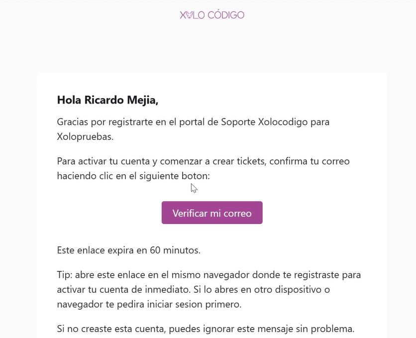 Paso 5: Abre el correo y haz clic en "Verificar mi correo"